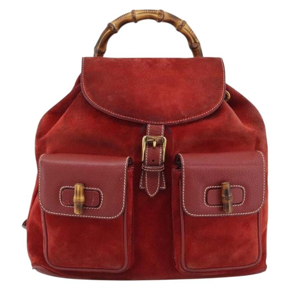 Gucci Bamboo Suede Backpack 003 Red